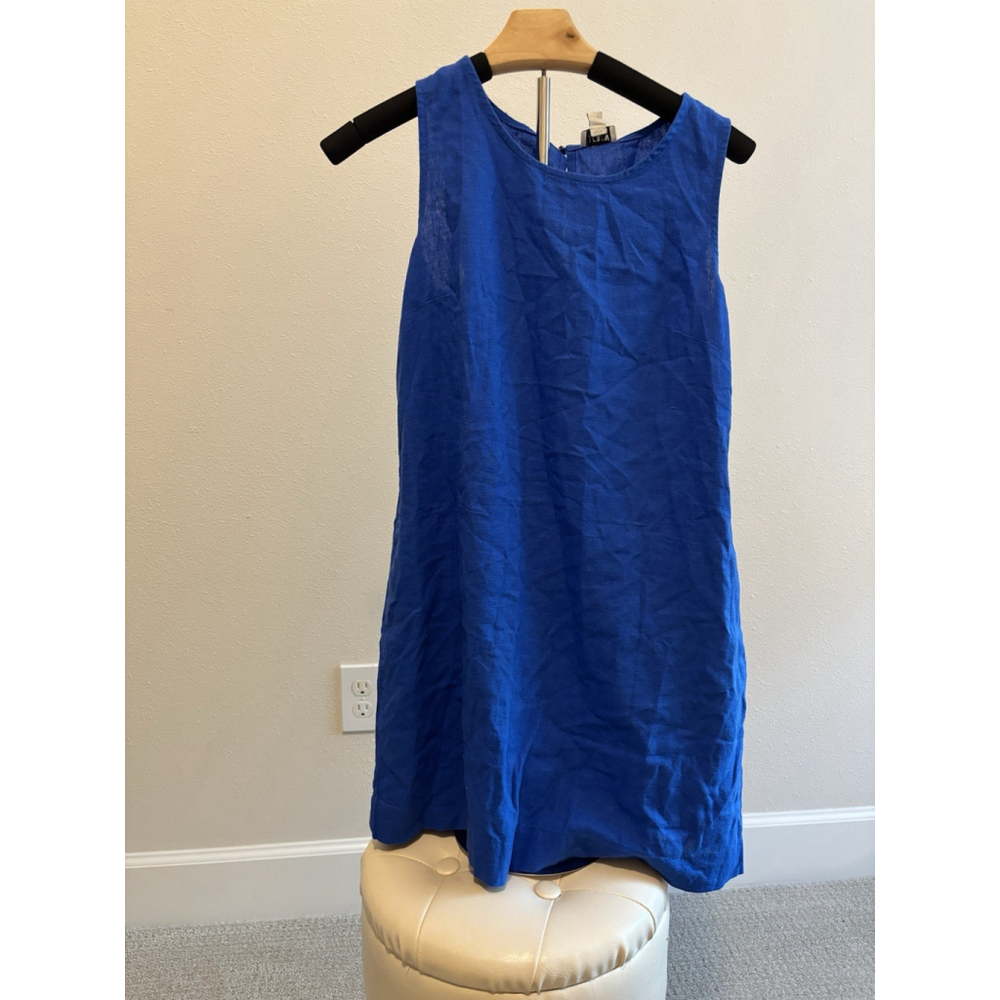 NWT J Crew Dress Womens 2 Petite Blue Linen Sleeveless Casual Short Dress CK844